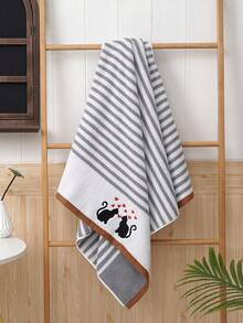 QIBHI 1/3pcs, Cartoon Embroidered 1 Bath Towel Or 1 Face Towel, Home Striped Absorbent Face Towel/Bath Towel, Suitable For Bathroom, Pool, Different Sizes Sold Separately, Choose Your Preferred Size - Grey - View 12