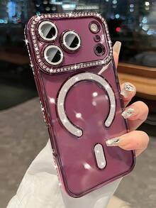 Luxury Electroplated Cherry Red Rhinestone Sparkling Magnetic Apple Phone Case, Full Coverage Anti-Drop Protective Soft Shell, Suitable For Phone 18 Pro Max/18 Pro/18/17 Pro Max/17 Pro/1 - Cherry Red Magnetic - View 2