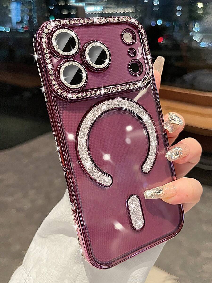 Luxury Electroplated Cherry Red Rhinestone Sparkling Magnetic Apple Phone Case, Full Coverage Anti-Drop Protective Soft Shell, Suitable For Phone 18 Pro Max/18 Pro/18/17 Pro Max/17 Pro/1