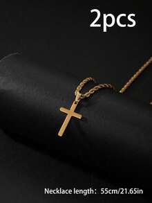 1Pc/2pcs/3pcs Punk Hip-Hop Cross Pendant Necklace With Stainless Steel Rope Chain, Cool Street Fashion Jewelry For Men Daily Party Gift - Multicolor - View 11