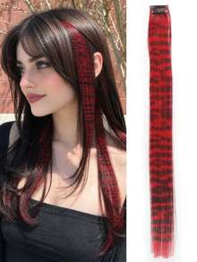 Colorful Hair Extensions Single Piece Invisible Leopard Print Clip-On Hair Dye Long Straight Hair Highlight Strip Hair Extensions - Multicolor - View 21