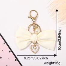 1Pc Satin Bow Keychain, Pearl Heart Alloy Bag Charm, Backpack Pendant, Women Accessory, Birthday & Holiday Gift - Multicolor - View 6
