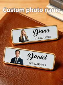 1PC Custom Name Badge Pin, Personalized Elegant Stainless Steel Name Tag, Design Your Custom Badge, Custom Flat Badge For Work - Multicolor - View 1