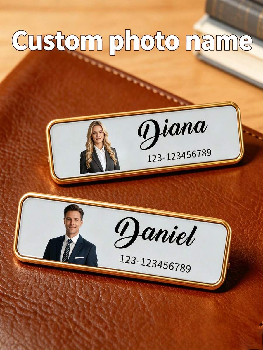 1PC Custom Name Badge Pin, Personalized Elegant Stainless Steel Name Tag, Design Your Custom Badge, Custom Flat Badge For Work - Multicolor - View 1