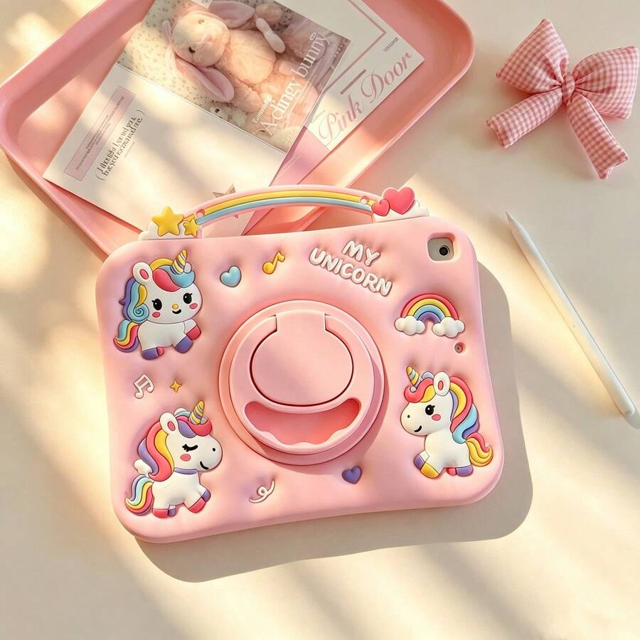 Lolla 1pc (No Pen) 360 Rotating Stand Unicorn Protective Case Compatible With Ipad 7/8/9 Tablet Shell 2022 Apple Air 5/4/3 9th Gen 10.2 Silicone Pro 11 Full Coverage 2024 Mini 5 New Air 6/ A7/8/9 PLUS/11