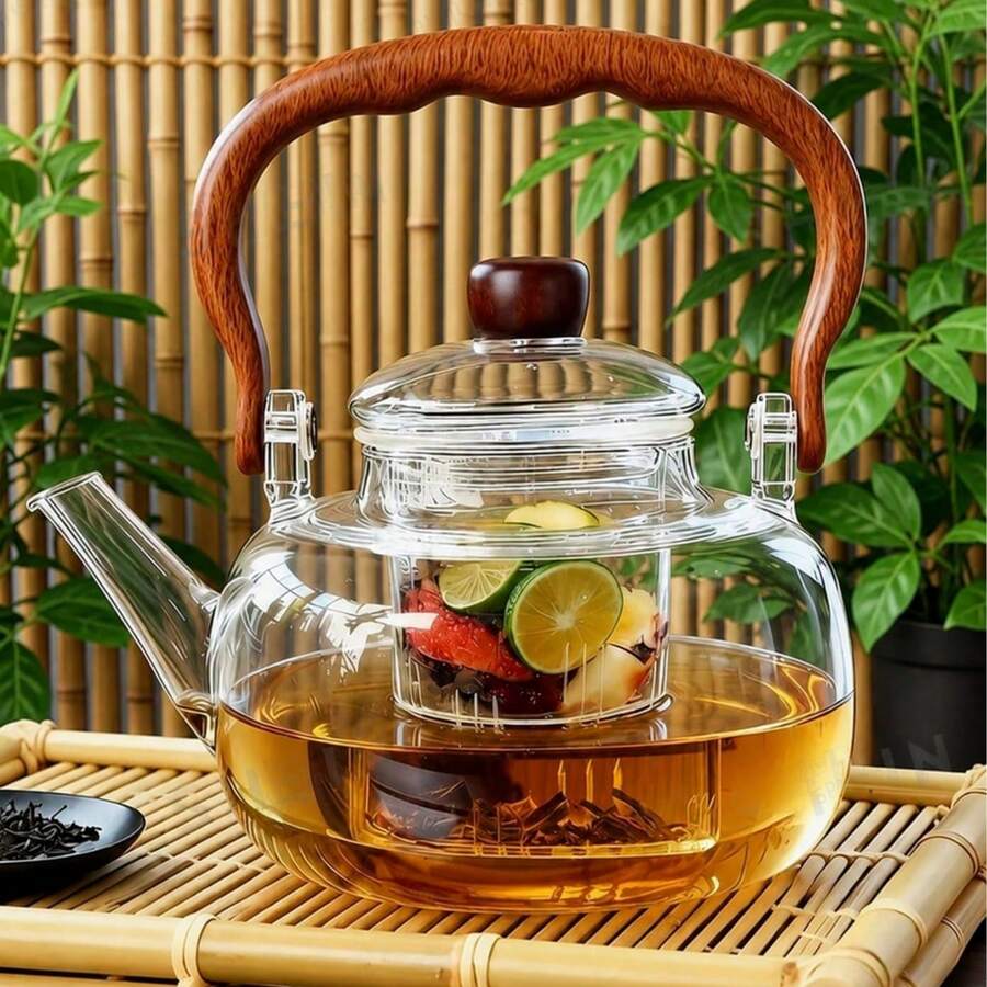 1pc 1000ml/35.2oz Heat-Resistant Glass Teapot With Removable Filter - Thick Bottom Suitable For Induction Cooktop, Suitable For Flower Tea, Herbal Tea And Loose Leaf Tea | Spring Home Tea Brewing Gift Set Suitable For Induction Cooktop And Tea Ceremony - Multicolor - View 1