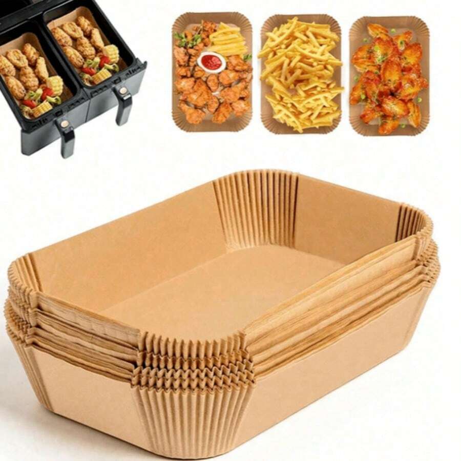 100/50/1 Thick Air Fryer Baking Tray - Suitable For Double-Layer Basket Air Fryers, Heat-Resistant Disposable Rectangular Baking Tray, Easy To Clean And Reusable, Air Fryer Accessory, Multi-Function Cooking Baking Tray, Easy-Clean Baking Tray, Durable Kitchenware.