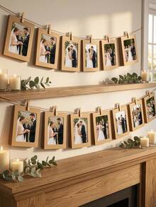 20/10/1pc Vintage Kraft Paper Photo Frame With Clips And Jute Rope, For Banner Home Decor, Suitable For Wedding, Anniversary, Birthday, Holiday Party, Clip-On Photo Display Rack, Multi-Functional Hanging Photo Banner, Suitable For Home And Office Decoration - Picture Frame - View 7