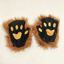 1 Pair New Yellow Long Fur Cat Paw Party Dance Gloves - A - View 2