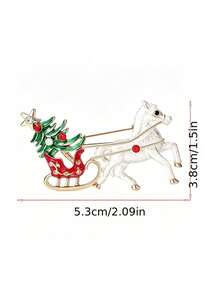 Vintage Christmas Carriage Christmas Tree Enamel Brooch - Dynamic White Horse Pulling Sleigh Design, Painted Enamel With Exquisite Rhinestones, Unisex, Winter Fairy Tale Holiday Accessory - Multicolor - View 2