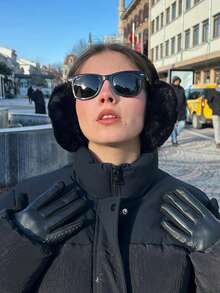 1pc Winter Faux Rabbit Fur Earmuffs, Warm Lining Foldable Earmuffs, Windproof Foldable Earmuffs Winter Accessory - Black - View 3