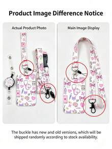 Medical Element Cartoon Card Holder Set, Pink Medical Pattern Acrylic ID Badge Holder, With Retractable Lanyard And Long Neck Strap, Nurse Student Badge Holder, Anti-Loss Portable, Fresh And Sweet Style, Suitable For Commuting, Work, Campus Use, Recommended Gift For Family, Friends, Colleagues - Multicolor - View 6