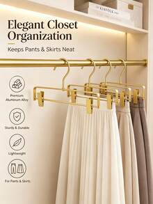(Halloween ) 4pcs/2pcs Premium Aluminum Alloy Adjustable Pants Hanger, No-Crease Pants & Skirt Storage Rack, Closet Organizer, Dorm Hanging Pants Rack - Gold - View 2