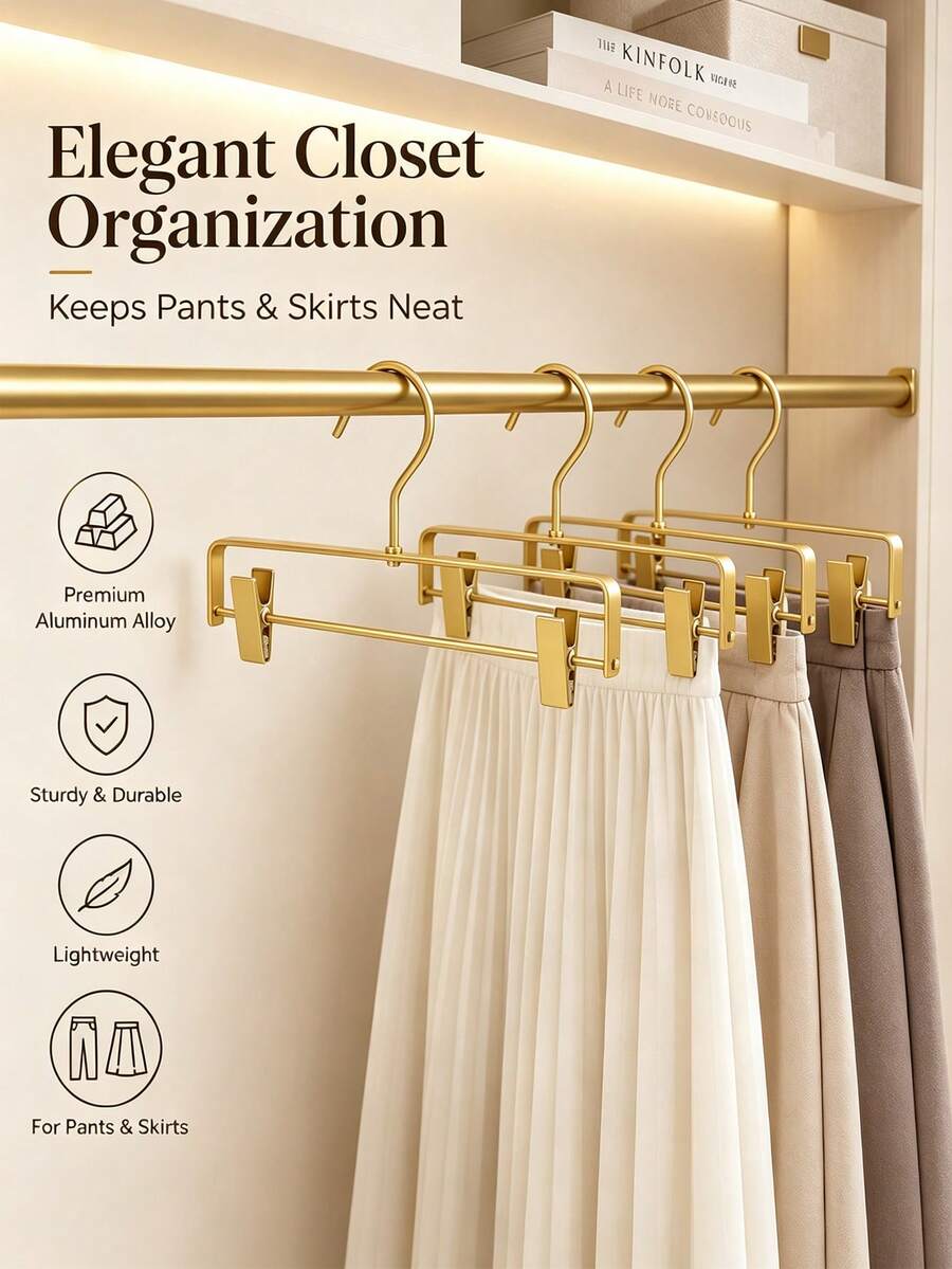 (Halloween ) 4pcs/2pcs Premium Aluminum Alloy Adjustable Pants Hanger, No-Crease Pants & Skirt Storage Rack, Closet Organizer, Dorm Hanging Pants Rack