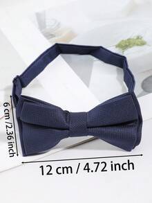 1Pc Men Navy Grid Textured Double Layer Pre-Tied Bow Tie Classic Formal For Wedding Business Party Tuxedo - Multicolor - View 6