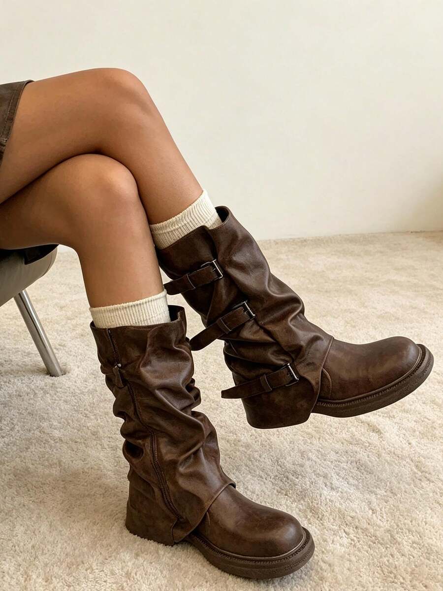 Women Mid-Calf Boots - Brown - View 1