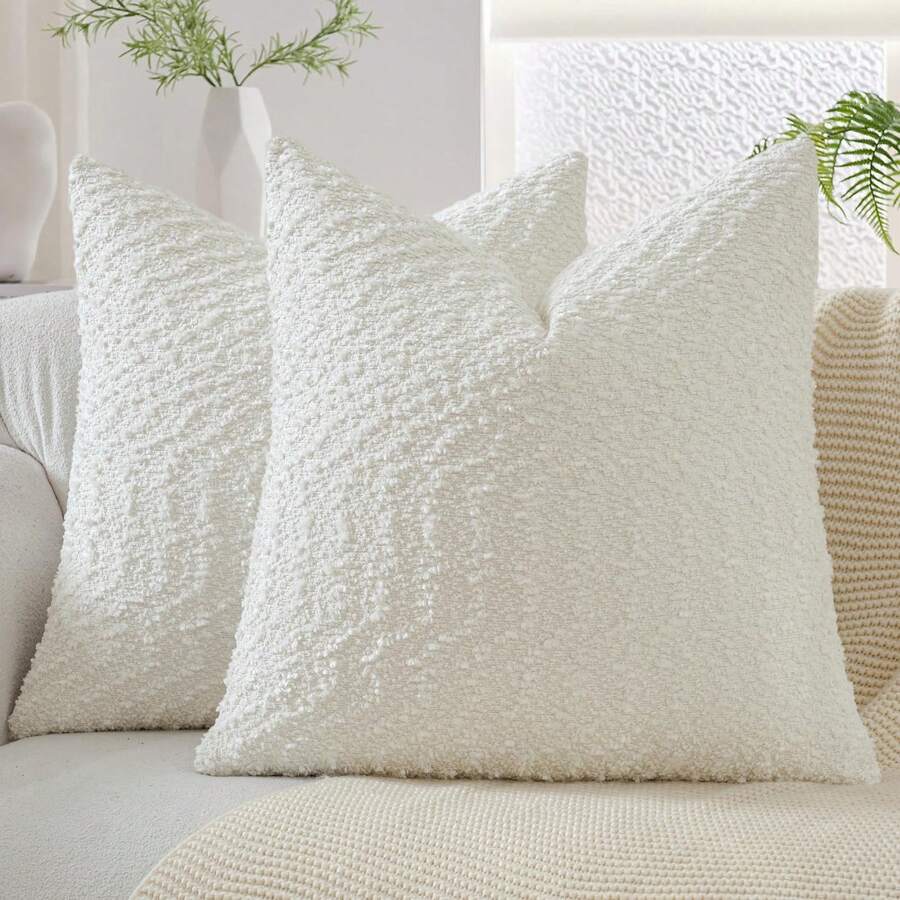 2pcs/Set Sarung Bantal Bertekstur Lembut Ukuran 18x18 Inci, Sarung Bantal Dekoratif Lembut dan Nyaman dengan Warna Kontras, Cocok untuk Dekorasi Rumah bagi Penyewa, Dapat Digunakan di Ruang Tamu, Sofa, Kursi, Tempat Tidur, Kamar Tidur, Sarung Bantal Gaya Pedesaan Nordik Modern (Isi Bantal Tidak Termasuk) Putih Krem - Putih Krem - View 1