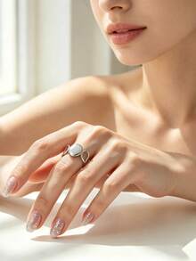 1pc Elegant Silver 304 Stainless Steel Round Polished Hollow Open Adjustable Ring, Suitable For Women's Daily, Vacation And Seasonal Wear - Silver - View 1