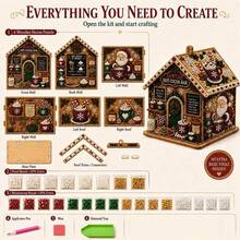 3D Wooden Christmas House Diamond Painting Kit, Pearl Rhinestone DIY Decor - View 2
