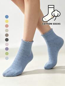 1/5/10 Pairs Women's Mesh Bow Knot Socks, Sweet Ruched Light Color Ankle Socks With Sweet Lettuce Edge Cuff, Soft Short Socks Suitable For Daily Wear, Women's Cotton Socks - Multicolor - View 4