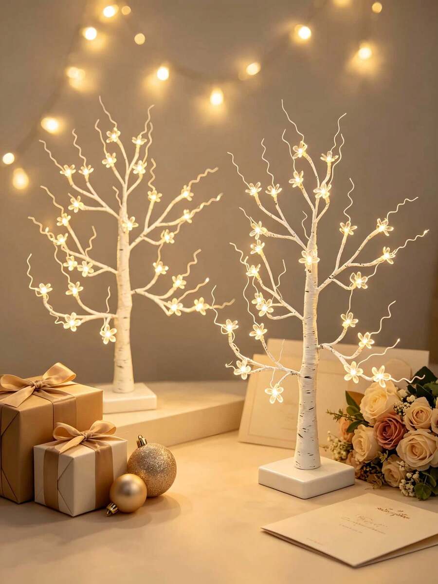 1PC/2pcs Sakura Birch Tree LED Light 60CM 24 Lights Battery & USB Dual Power Desktop Tree Lamp For Birthday Gift, Proposal Scene Decoration, Atmosphere Lighting - Warm White - View 1