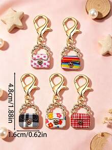 5/10 buah Gantungan Kunci Tas Mini Paduan Logam, Motif Leopard, Motif Bunga, Motif Kotak-kotak, Motif Pelangi, Liontin Jepit Lobster, Aksesoris DIY untuk Perempuan - MultiWarna - View 4