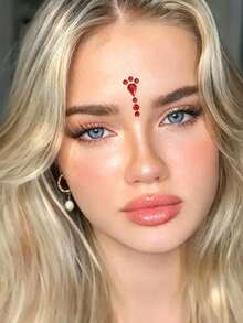 1 Sheet Red Teardrop Round Face Gems Stickers, Self-Adhesive Rhinestone Face Jewels, Sparkly Crystal Forehead Temporary Gem Decor For Rave Festival Party Stage Makeup For Women Girls - Red - View 3