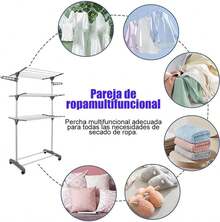 Tendedero Plegable De 3 Niveles,Tendedero De Ropa Plegable Vertical,Soportes Tendederos, PerchaóVil Con Alas Plegables Y Ruedas,Tendedero RetráCtil,PortáTil. (Gris) - Gris - Ver 8
