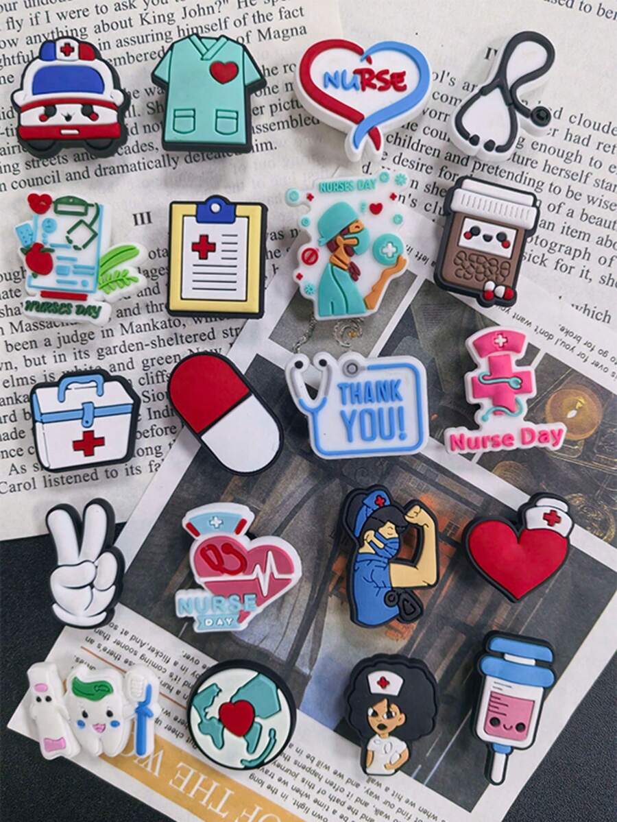 20PCS Medical Themed Shoe Charms, Cute Cartoon Healthcare Icons For Shoes & Bags - Multicolor - View 1