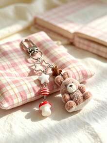 2pcs Cute Flocking Bunny Keychain,Kawaii Rabbit Mushroom Star Bag Charm,Animal Pendant Key Ring For Handbag Purse Backpack Car Keys, Girls Women Gift - Multicolor - View 5