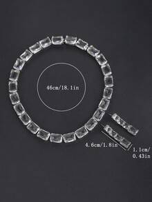 1Set/3Pcs Geometric Multi‑Color Cubic Zirconia Jewelry Set Brass Inlaid Necklace Earrings Bridal Wedding Evening Party Costume Jewelry Gift For Women - Jewelry Sets - View 7