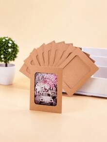 20/10/1pc Vintage Kraft Paper Photo Frame With Clips And Jute Rope, For Banner Home Decor, Suitable For Wedding, Anniversary, Birthday, Holiday Party, Clip-On Photo Display Rack, Multi-Functional Hanging Photo Banner, For Home And Office Decoration - Picture Frame - View 5