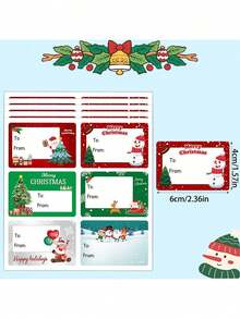 240pcs Holiday Christmas Gift Labels - Self-Adhesive Holiday Labels With Santa Claus, Reindeer, Snowman And Holiday Patterns, Red And White Paper Labels, Suitable For Christmas Gifts, Christmas Gift Labels (60/120/240pcs) - Multicolor - View 12