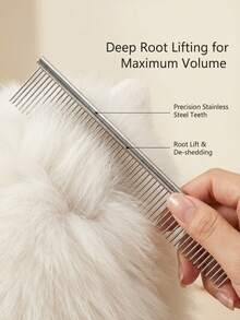1pc Stainless Steel Pet Grooming Brush, Suitable For Long And Thick Fur, 16cm Length, Designed For Dogs And Cats, Easily Detangles And Gently Removes Shedding Hair, Also Can Be Used As A Flea Comb - Multicolor - View 1