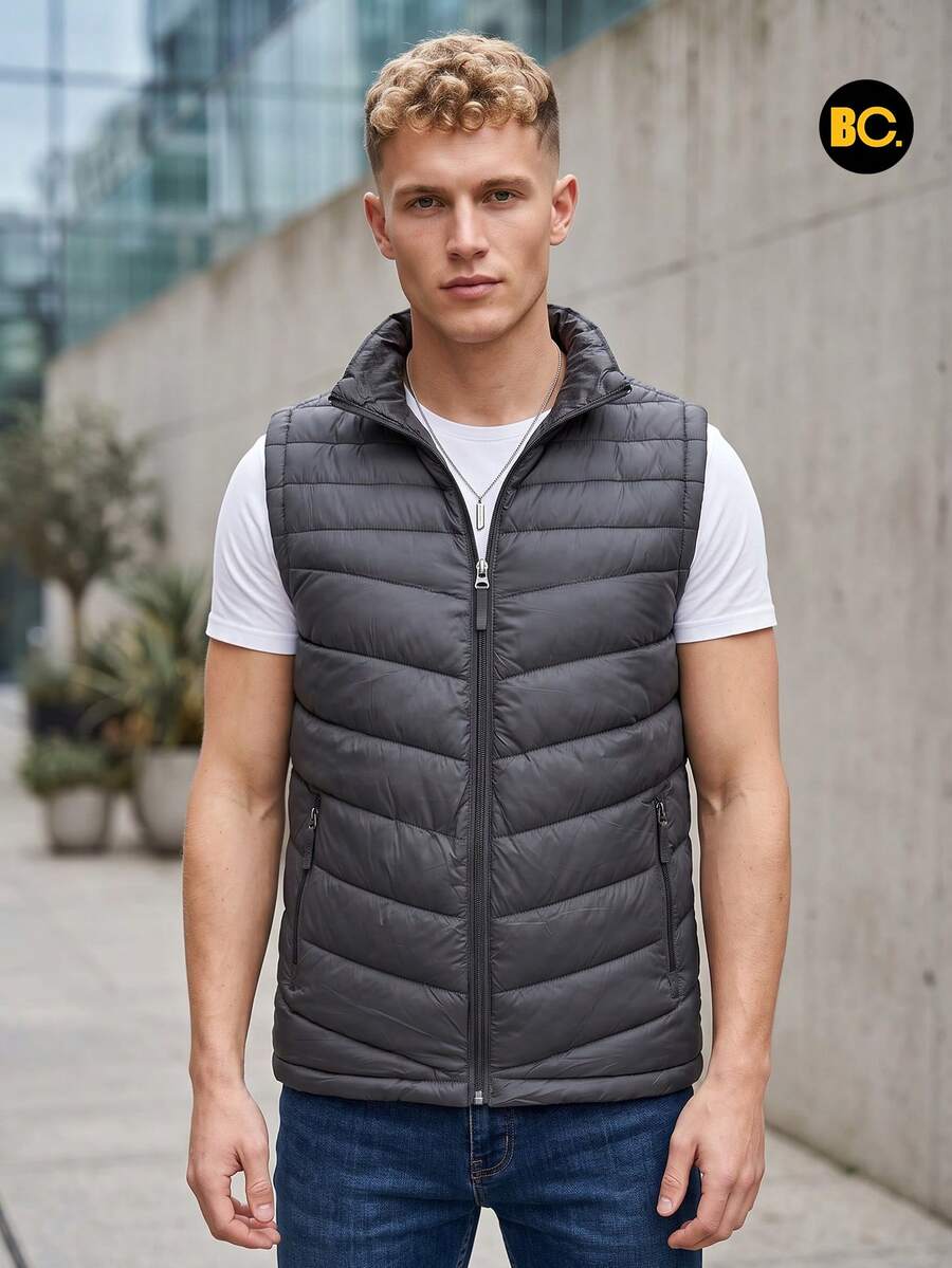 Chaleco Acolchado para Hombre con Forro Tipo Borrega, Cierre Frontal, Bolsillos con Cierre y Cuello Alto, Ligero y Cálido para Uso Casual, Urbano, Viaje y Exterior Diario. Big City
