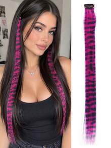 Colorful Hair Extensions Single Piece Invisible Leopard Print Clip-On Hair Dye Long Straight Hair Highlight Strip Hair Extensions - Multicolor - View 13