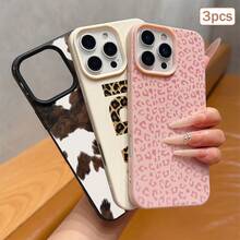 3pcs Leopard Print Letter TPU Shockproof Full Coverage Precise Protection Case Compatible With Apple 11/12/13/14/15/16/16Pro/16ProMax/17/17pro/17ProMax/18pro 18ProMax - Multicolor - View 5