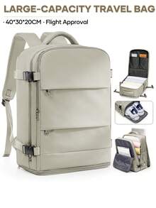 Large Capacity Travel Backpack Unisex, Compliant With Flight Standard Size, Carry-On Backpack, Waterproof Nylon, Wear-Resistant Material, Breathable Back Support, Dry/Wet Separation Shoe Compartment, Minimalist Versatile Travel Backpack, Multi-Functional Business Backpack, Middle School/High School/College Student Backpack, Laptop Backpack, Hiking Backpack, Student Backpack, Lightweight Weekend Backpack, Multi-Compartment Pockets For Organized Storage, Fits 14"/15" Laptop, Suitable For School, Commute, Travel - Multicolor - View 15