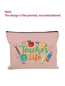 Portable Cosmetic Organizer For Teachers, "Teacher Life" Faux-Embroidery Style Print (2d); Travel Toiletry Bag. Large Capacity Stationery Pencil Case, Suitable For Commuting, Travel, Unique Teacher's Day, Back To School, Birthday, Party Gift - Multicolor - View 17