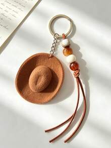 1pc Cowboy Hat Beaded Keychain Pendant, Car Keyring, Fashion Universal Keychain, Women's Bag Accessory Pendant - A - View 6
