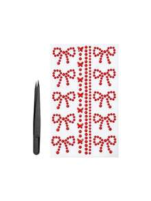 1pc Christmas New Red 3D Rhinestone Bowknot Face Sticker, Suitable For Christmas, New Year, Concert Makeup Decoration, Y2K Christmas DIY With Self-Adhesive Backing - Red - View 7