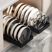1pc Pull-Out Kitchen Cabinet Pot & Pan Rack With Sliding Lid Holder And Pot Rack, For Storing Lids, Baking Tools And Cookware In Cabinet - Black - View 1