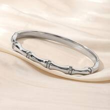 Vintage 304 Stainless Steel Bamboo Bangle For Women, Set With Zirconia. Perfect For Daily Wear Or As A Gift For Mom Or Girlfriends. - Bamboo Bracelet - View 7