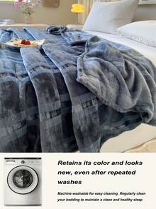 3-Layer Flannel Fleece Blanket, Thickened Warm Skin-Friendly Soft Throw, Suitable For Sofa, Bed, Nap, Car, Camping, Holiday Gift, Hotel And Bedroom Decor - Dark Grey - View 8