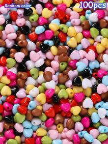 100pcs 5.5*6mm Acrylic Colorful Heart Beads Solid Color Heart Perforated Beads DIY Loose Beads Jewelry Accessories - Solid Color Heart Beads - View 7
