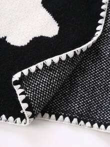 Plus Size Halloween Ghost Snowflake Jacquard V-Neck Lace-Up Ruffle Trim Cropped Knit Cardigan Sweater - Black - View 8