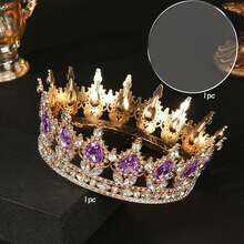 1pc Rhinestone Baroque Style Beauty Pageant Crown, Shiny Princess/Queen Cake Topper Decoration - Multicolor - View 13