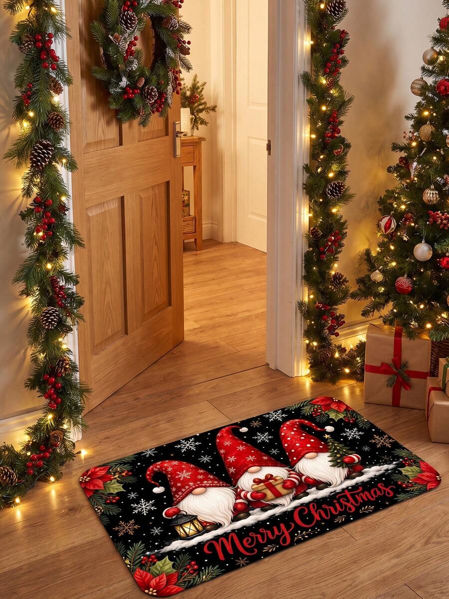 1pc 2D Flat Print Christmas Theme Cute Snowman Pattern Holiday Atmosphere Door Mat, Colorful, Machine Washable Carpet, Suitable For Home Decor, Entrance, Hallway, Bathroom And Balcony - A - View 1