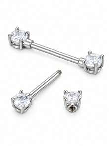 1pc Stainless Steel CZ Industrial Barbell Ear Stud, Unisex, 16/38mm Threaded Back Cartilage Spiral Piercing, Minimalist Daily Jewelry - Gold - View 6