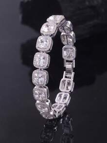 1pc 12mm Wide Zinc Alloy Rhinestone Square Cuban Link Bracelet, Unisex Heavy Thick Side Chain, Men's Jewelry, Gift For Men, Hip Hop Street Style, Suitable For Daily Wear, Stage Performance, Party And Birthday Gift - A - View 7